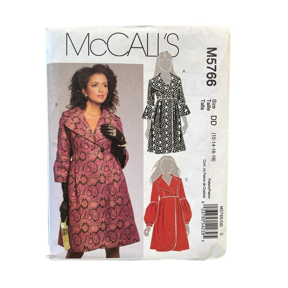 McCall's‎ M5766 Misses Lined Coat DD 12-14-16-18 Princess Seam Bell Sleeve 2008